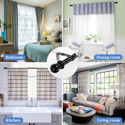 Curtain Rod, 48" - 84" Black Curtain Rods for Windows, 1" Diameter Decorative Adjustable Curtain Rod with Brackets for Room Divider, Bedroom, Livi...