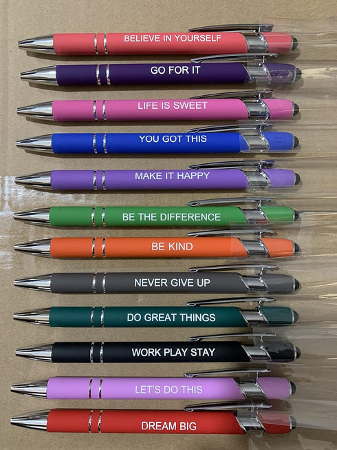 PASISIBICK 12 Pieces Motivational Inspirational Quotes Snarky Screen Touch Stylus Ballpoint Pens, Office Encouraging Scriptures, Black Ink (12 Col...