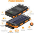 Solar Charger, 20000mAh Portable Outdoor Waterproof Solar Power Bank, Camping External Backup Battery Pack Dual 5V USB Ports Output, 2 Led Light F...