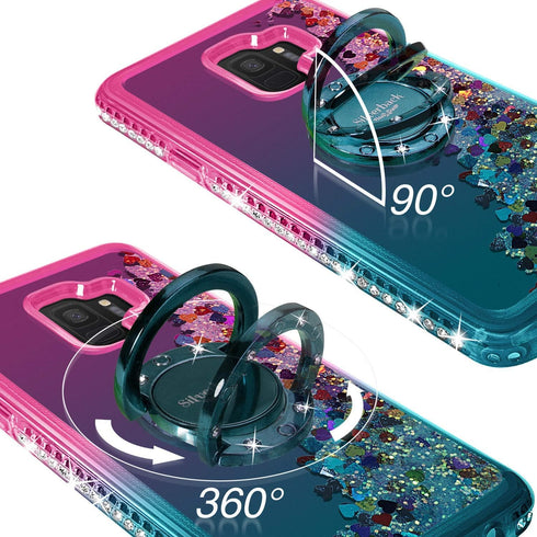 Silverback for Galaxy S9 Case, Moving Liquid Holographic Sparkle Glitter Case with Kickstand, Bling Diamond Rhinestone Bumper Ring Protective Sams...