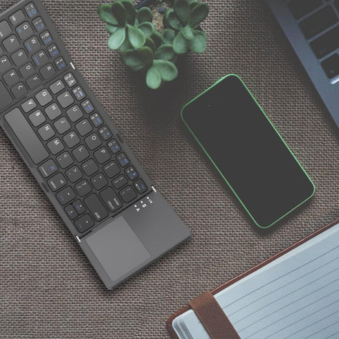 ROCK&ROWN Foldable Bluetooth Keyboard, Pocket Size Portable Wireless Keyboard with Touchpad for Mac OS,Android, Windows, Linux, PC, Tablet, with R...
