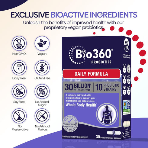 Adult Daily Probiotic Supplement for Women & Men, 30 Billion CFU, 10 Strains, Organic Prebiotic Fibers, Digestive & Immune Health, Occasional Cons...