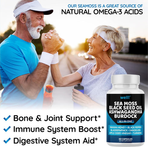 Sea Moss 3000, Black Seed Oil 2000, Ashwagandha 1000, Bladderwrack, Maca Turmeric - Manuka Honey, Dandelion & Black Pepper, Super Antioxidants Sup...