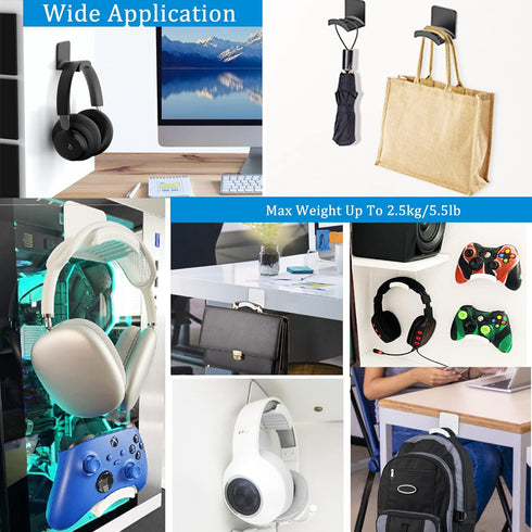 SOKUSIN Headphone Stand Headset Holder - Adhesive Gaming Earphones Hanger, Universal Desk Wall Mount Hook for all Headphone/Controller, Compatible...