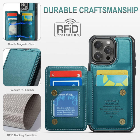 for iPhone 15 Pro Wallet Case with Card Holder, RFID Blocking for iPhone 15 Pro Case for Women Men, Durable Kickstand Shockproof Phone Case for iP...