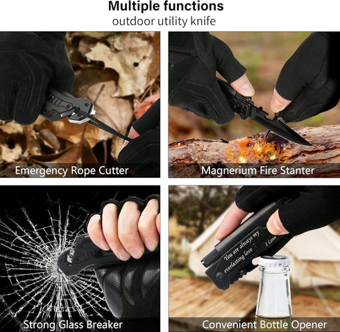 Engraved Pocket Knife for Men,6 in 1 Multifunction Folding Knives with Fire Starter,LED Light,Seatbelt Cutter,Glass Breaker,Bottle Opener,Annivers...