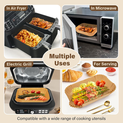 Air Fryer Liners Disposable, Rectangular Parchment paper for Ninja 2-Basket Air Fryer, 125Pcs Natural Ninja Dual Airfryer Liners, Greaseproof Air ...