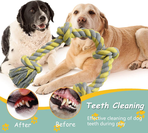 Dog Rope Toy for Large Aggressive Chewers, Heavy Duty Rope Chew Toy Indestructible Tough Tug of War Yellow Dog Toy,3 Feet 5 Knots Interactive Cott...