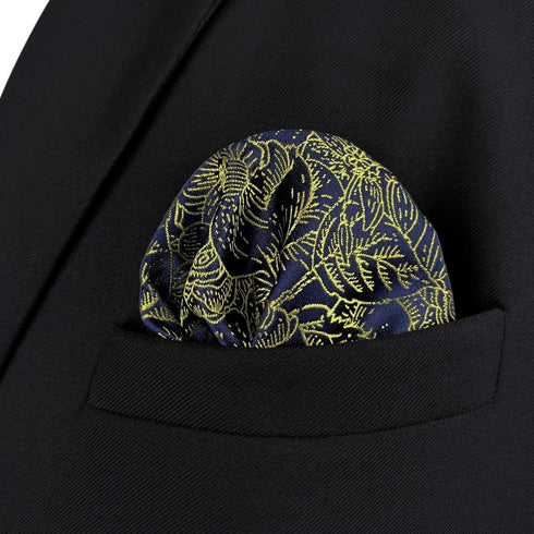 S&W SHLAX&WING Tie Sets for Men Silk Grooms Neckties Gold Floral Blue Matching Pocket Square Only...