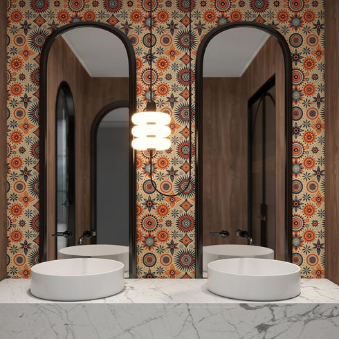 Contact Paper for Countertops Cover - Boho Moroccan Egyptian Inspired Peel and Stick Wallpaper - Removable Self Adhesive Thick Floral Vinyl Film R...