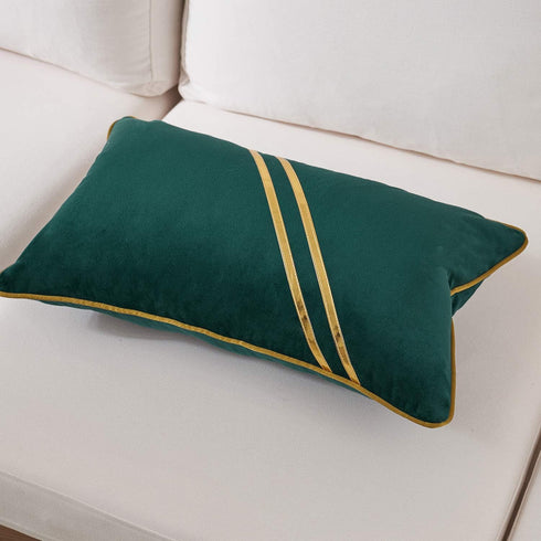 Avigers 12 x 20 Inch Teal Gold Leather Striped Lines Velvet Cushion Case Luxury Modern Throw Pillow Cover Decorative Pillow for Couch Living Room ...