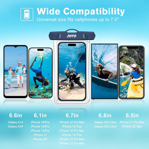 JOTO 2 Pack Waterproof Phone Pouch, IPX8 Underwater Phone Case for Swimming Snorkelling, Dry Bag for iPhone 15 14 13 Pro Max, Galaxy S24 S23 Ultra...