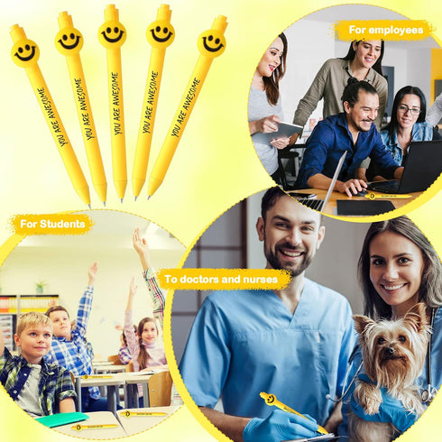 35 Pcs Yellow Pens You are Awesome Gifts Employee Appreciation Gifts Smile Face Novelty Pens Inspirational Teacher Appreciation Gifts...