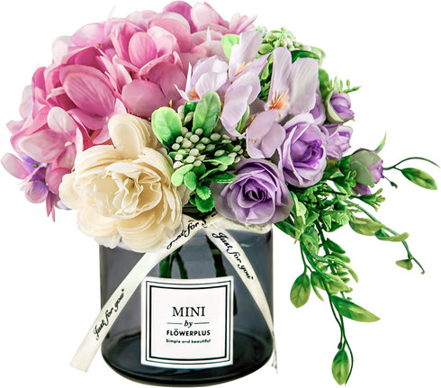 Artificial Rose Flower Bouquet Set, Hydrangea Hand Bouquet and vase, Ins Style Artificial Flower Set?Purple?...