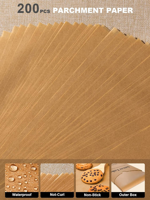 SMARTAKE 200 Pcs Parchment Paper Baking Sheets, 9x13 Inches Non-Stick Precut Baking Parchment, for Baking Grilling Air Fryer Steaming Bread Cup Ca...