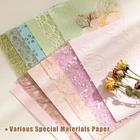 50 Sheets Scrapbook Paper Textured Paper Decorative Mesh Fabric Mixed Set - Special Material Handmade Paper for DIY Crafts Scrapbooking Junk Journ...