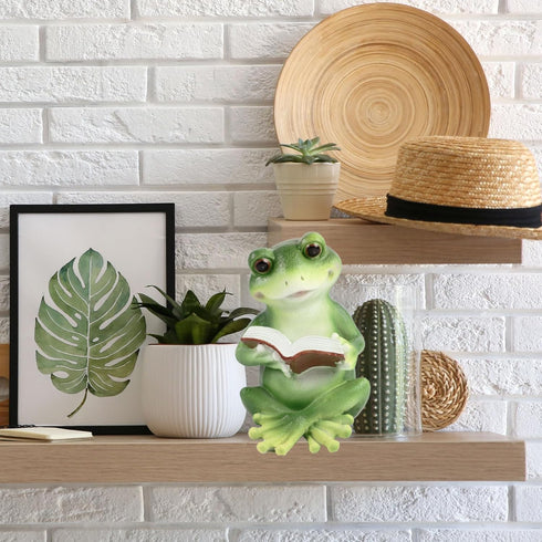 Frog Statue,Resin Decor,Fairy Garden Outdoor Decoration,Frog Reading Book Figurine,Crafts for Home Office Bathroom...