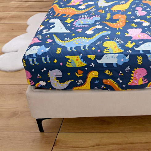 Bedding Fitted Sheet with Deep Pocket for Boys Girls Twin Bed,Dino Printed Thicken Fabric Bed Sheets (Navy Blue(Dinosaur), Twin)...