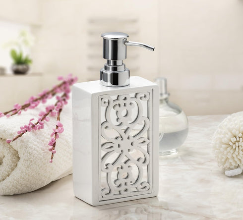 Creative Scents Mirror Janette White Hand Soap Dispenser for Bathroom - Mirrored Bathroom soap Dispenser for Countertop - Decorative Lotion Dispen...