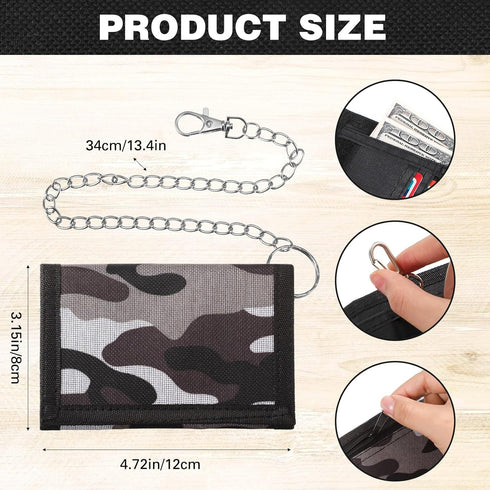 3 Pcs RFID Kids Wallets for Boys Men Girls Trifold Wallets with Chain Clip and Zipper Pocket Camouflage Wallet for Kids Teen Birthday Gift, Camo G...