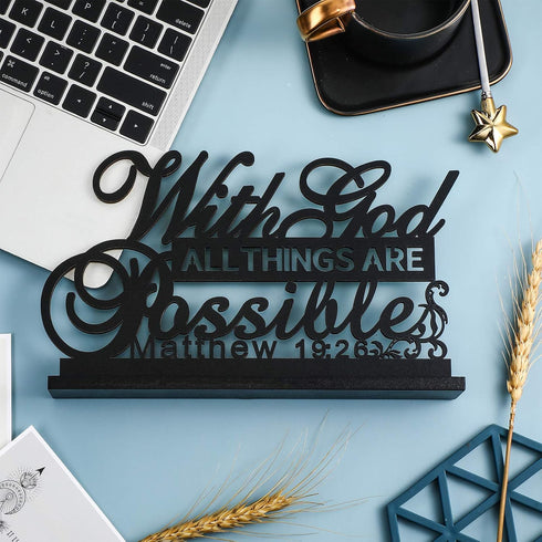 Jetec Inspirational Table Art with God All Things Are Possible Positive Sign Home Table Decoration, Motivational Centerpieces Letter Sign Wooden f...
