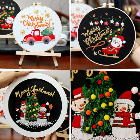 3 Sets Christmas Embroidery Starter Kit with Pattern for Beginners, Embroidery Kits with Christmas Pattern, Cross Stitch Set with Plastic Embroide...