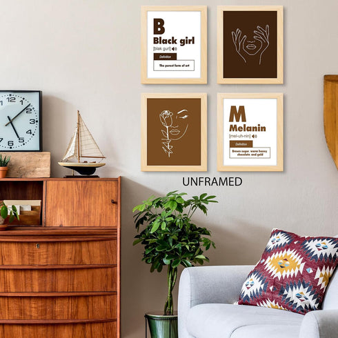 HUYAW Afro Black Woman Girl Melanin Wall Art Prints Set of 4, Inspirational Posters Gifts for Black Women Girls Room Bedroom Bathroom Wall Art Dec...