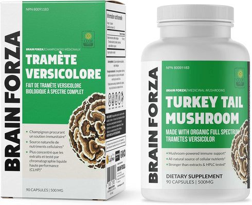 Brain Forza Organic Turkey Tail Mushroom Capsules, Mushroom Powdered Immune Support, Liver and Digest Health Support, Organic Defense Support, Non...