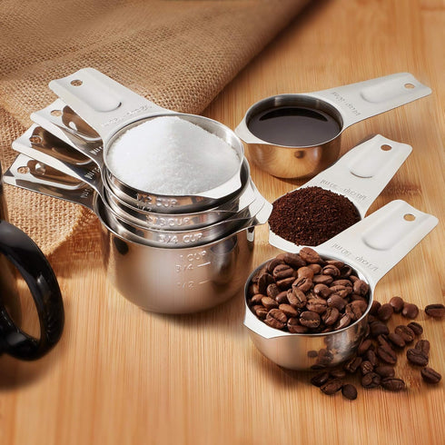 Last Confection 7pc Stainless Steel Measuring Cup Set - Includes 1/8 Cup Coffee Scoop - Measurements for Dry and Liquid Cooking & Baking Ingredien...