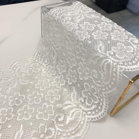 Lace Realm 7 Inches Wide Lace White Stretchy Trim Elastic Fabric for Garment & DIY Craft Supply- 5 Yard (7019 White)...