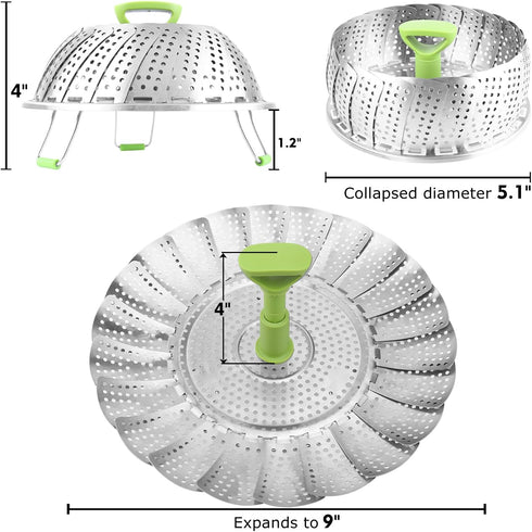 Consevisen Vegetable Steamer Basket for Cooking Food, Stainless Steel Veggie Steam Basket for Pot, Folding Expandable Steaming Insert with Extenda...