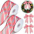 2 Rolls 20 Yards Christmas Peppermint Stripe Ribbon Red and White Wired Ribbons Ribbon Christmas Candy Cane Wired Ribbon Craft Ribbon Wrapping Rib...
