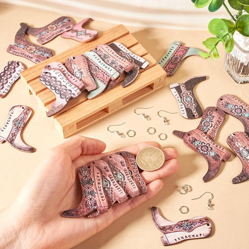 Beadthoven Earrings Making Kit Cowboy Boots Wood Earring Dangle Charms 22pcs Western Cowboy Boot Pendants Assorted Wood Pendants with Earring Hook...