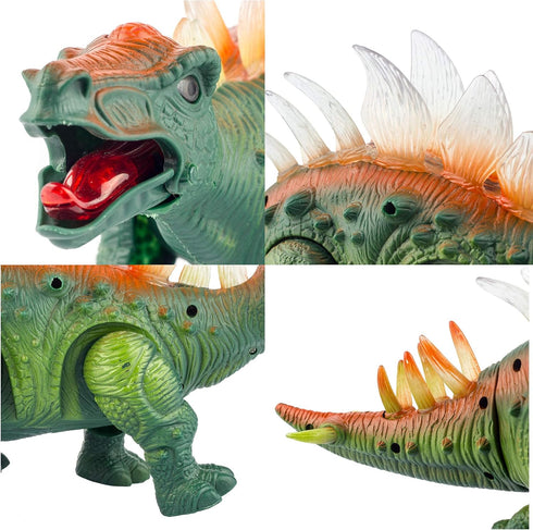 Liberty Imports Electronic Walking Jurassic Stegosaurus Dinosaur Toy Figure with Swinging Tail Action, Roaring Sounds and LED Lights - Battery Ope...