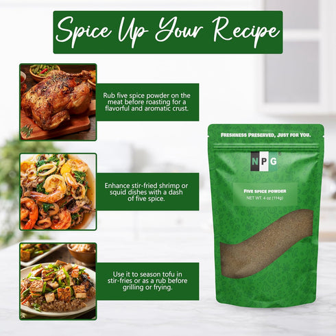 NPG Authentic Chinese Five Spice Powder 4 Ounces, Gluten Free, All Natural Ground Chinese 5 Spice Powder, No Preservatives No MSG, Mixed Spice Sea...