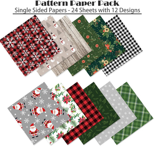 Scrapbook Paper Pad - 6"×6” - 24 Sheets Christmas Scrapbooking Supplies Kit - 160gsm Single-Sided Pattern Paper, Designer Planner Paper, Junk Jour...