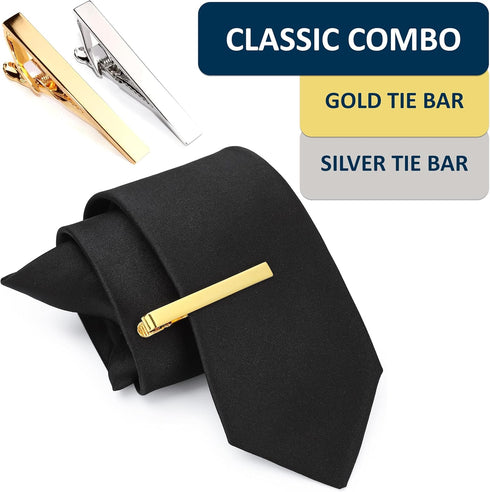 Clip on Ties for Men, 2 Pcs Black Clip on Tie & Tie Clips Set, 20 Inches Premium Solid Color Clip Ties for Men...