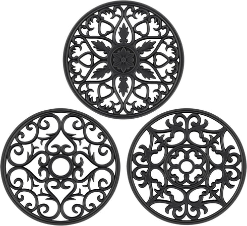 SMARTAKE 3 Set Silicone Trivet Mats, Multi-Use Carved Trivet Mat, Insulated Non-Slip Durable Kitchen Mats, Flexible Modern Kitchen Table Mat, for ...