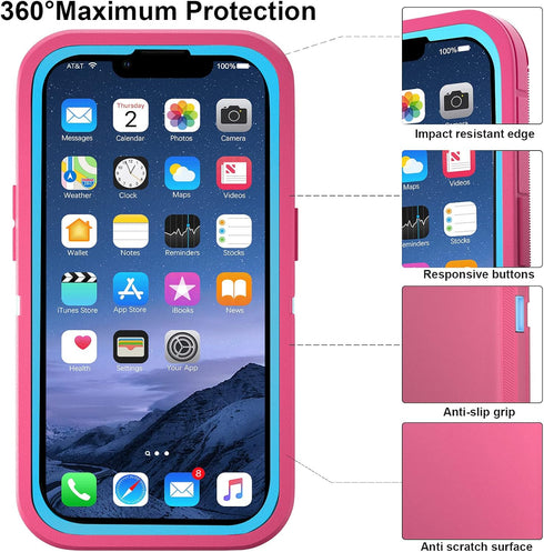 for iPhone 14 Case & iPhone 13 Case 6.1" with 2 Screen Protector Tempered Glass, Heavy Duty Military Grade Full Body Protection Drop-Proof Phone C...