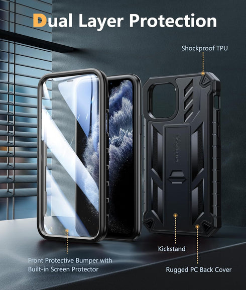 FNTCASE for iPhone 11 Pro Case: Military Grade Shockproof Dual Protective Cell Phone Cover with Kickstand - Rugged Full Protection Matte Textured ...
