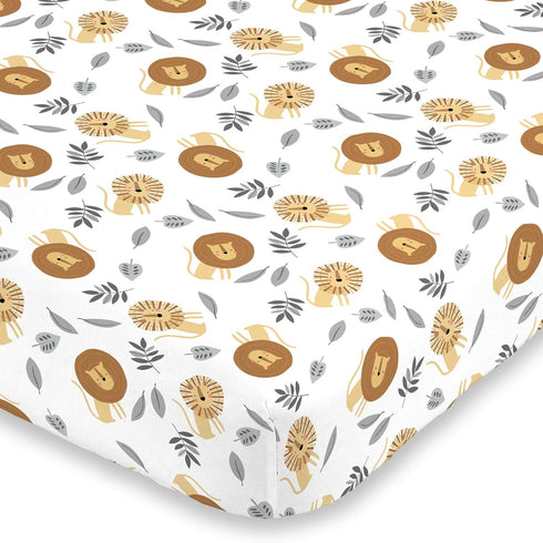 NoJo Lion Brown, Grey & Yellow Fitted Super Soft Crib Sheet, Brown, Grey, Yellow...