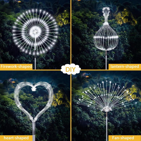 JJGoo Solar Firework Lights, 2 Pack 120 LEDs 2 Lighting Modes Outdoor Waterproof for Garden Patio Walkway Pathway Party Wedding Christmas Decorati...