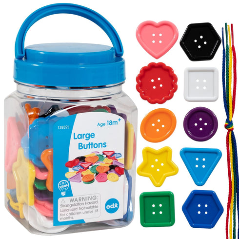 Edx Education Large Buttons - Mini Jar Set of 60 - Lacing Activity - Sensory and Fine Motor Skill Development - Math Manipulative for Kids...