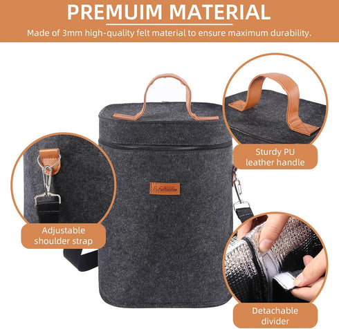 4 Bottle Carrier Tote, Thicken Felt Wine Carrier Padded Portable Wine Bottle Bag with Leather Handles & Shoulder Strap for Party, Picnic, Travel, ...