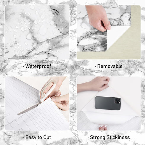 Grey Marble Contact Paper for Countertops Gray/White Glossy Peel and Stick Wallpaper Self Adhesive Vinyl Granite Contact Paper for Cabinets Kitche...