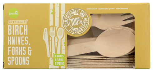 GREENLID Birch Knives, Forks & Spoons, 24 CT...