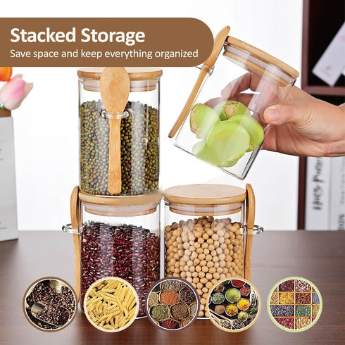 15 oz/450 ml Glass Storage Canister with with Airtight Lid, Cute Clear Decorative Container Jar with Wooden Spoon for Coffee Spice Candy Salt Cook...