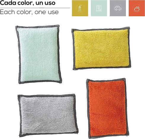Vigar Rengo Microfiber Sponge, Pack of 4, Non-abrasive, Absorbent and Machine Washable Multi-purpose Scrubbing Sponge...
