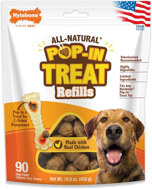 Nylabone Pop-in Dog Treat Toy Refills, All-Natural Dog Treats for Treat Dispensing Toys, Chicken Flavor (90 Count)...
