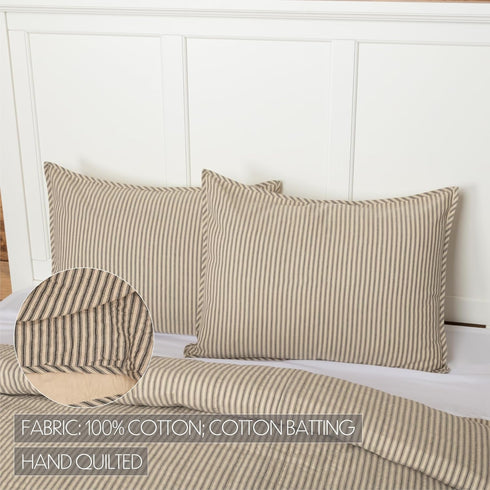 VHC Brands Sawyer Mill Ticking Stripe Sham, Standard 21x27, Charcoal Grey...